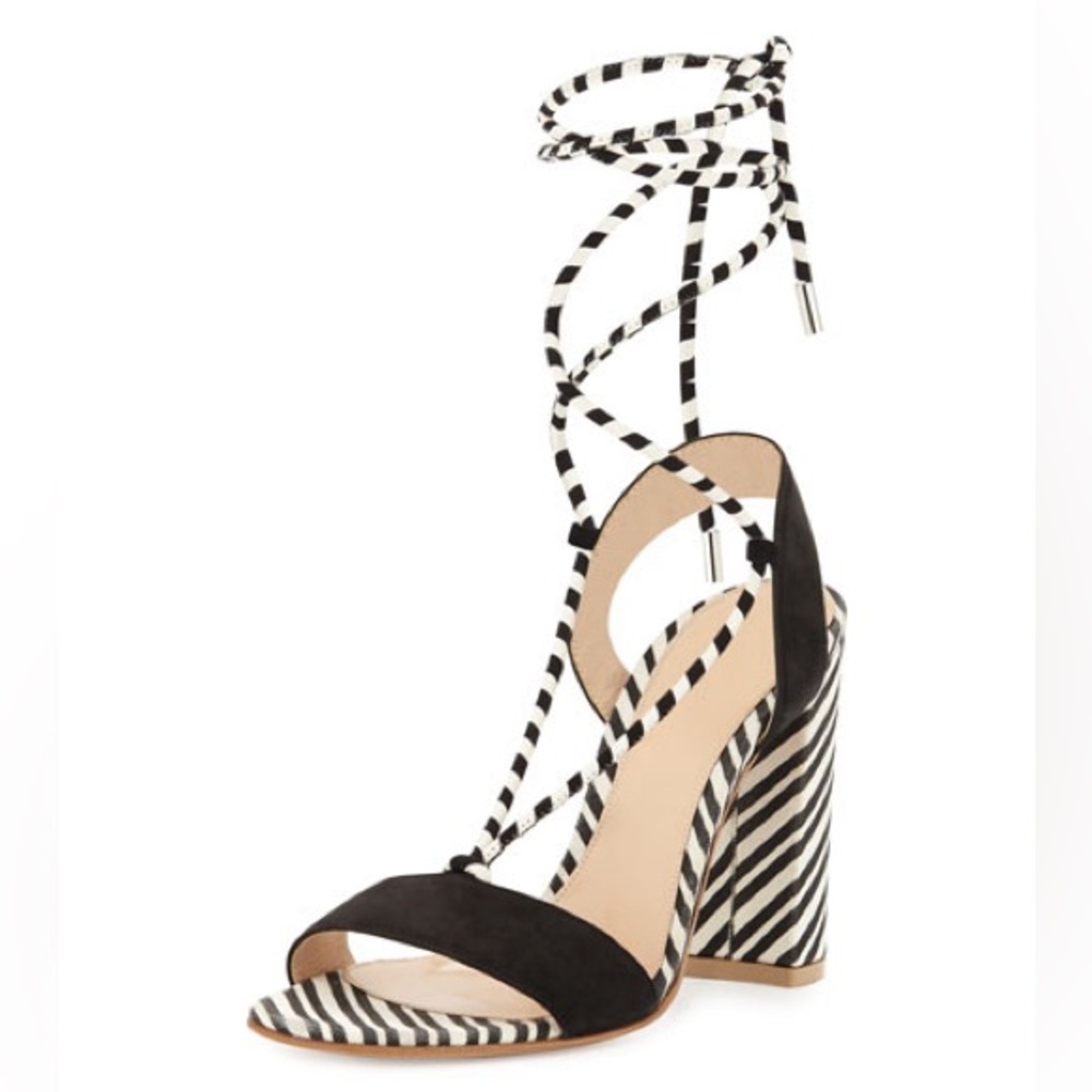 GIANVITO ROSSI
Nautical Striped Lace-Up Sandal, Black